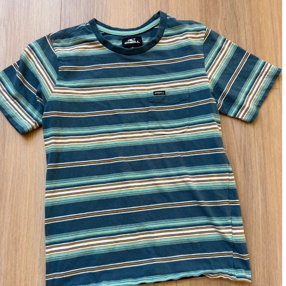 ONeill Boys Striped Pocket Tee Shirt Teal Green Multi Color Size Medium M